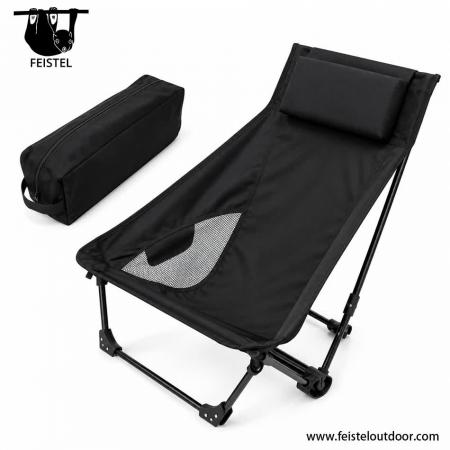 Low Seat High Back Camping Chair – Portable 7075 Aluminum Folding Lounge Chair with Headrest, 600D Polyester Mesh & 150kg Capacity 