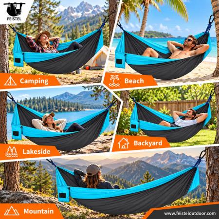 Double Nylon Parachute Hammock – 300×200cm, 980g, 200kg Capacity with Hanging Kit 